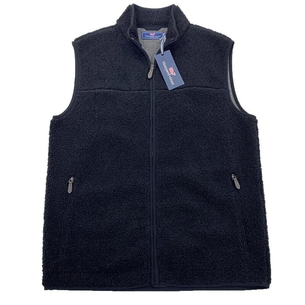 NWT Vineyard Vines Zip Nantucket Sherpa Vest‎ Jacket XS Black Mens $148